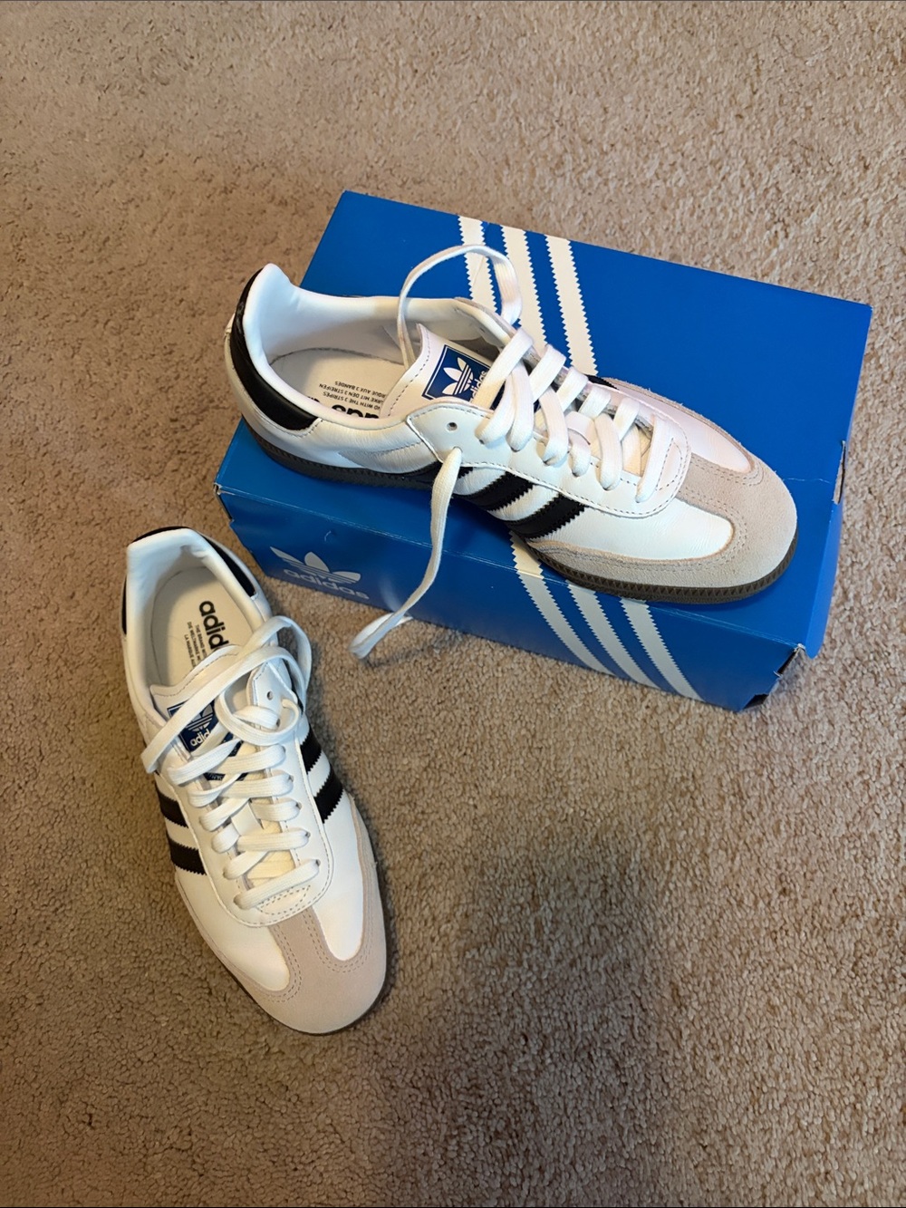 Adidas Samba OG W White Sneakers w/Black Stripes gray toe NIB 7.5 price to sell - Picture 4 of 5